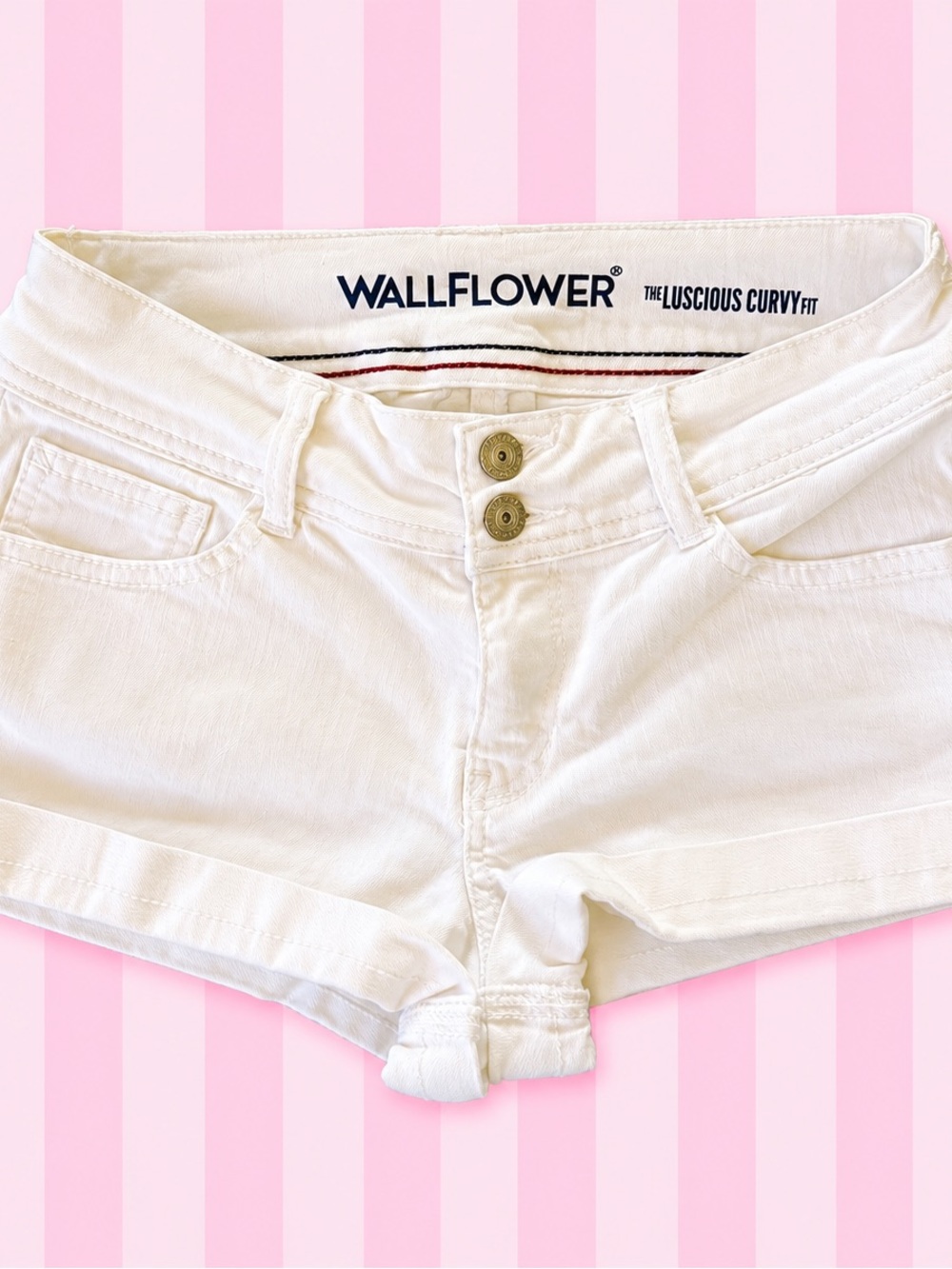 WallFlower White Low Rise Denim Shorts Y2K Cuffed Jean Shorts